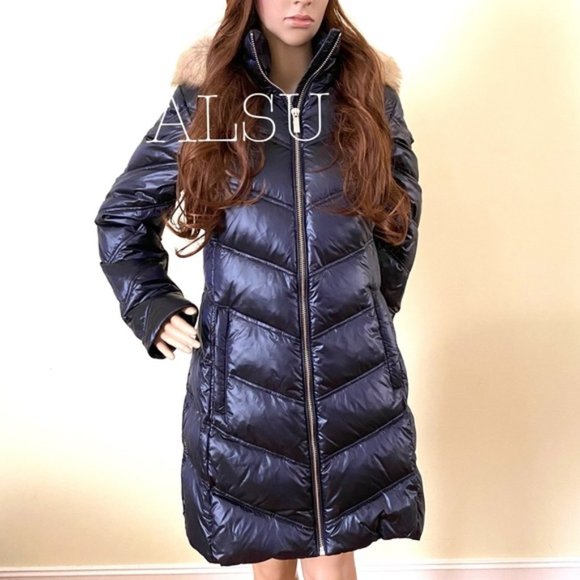Michael Kors Jackets & Blazers - 💖MEGA SALE💖Michael Kors Faux-Fur-Trim Hooded Down Puffer Navy Blue 77T4462M82